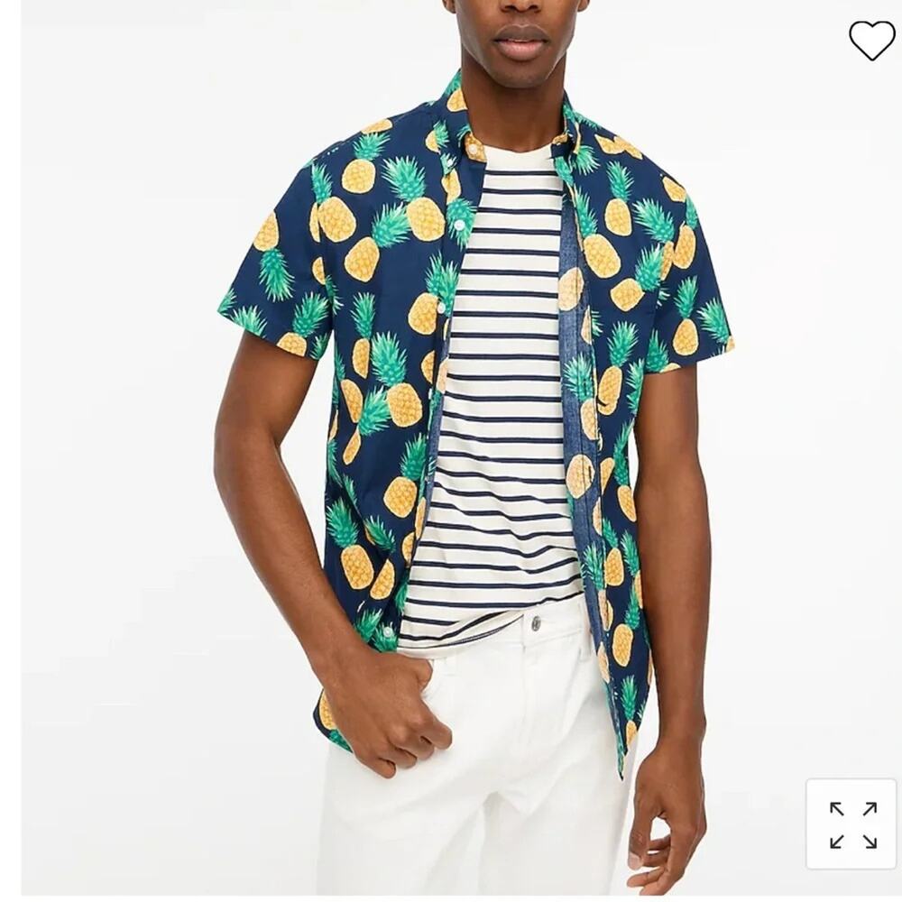 J. Crew Button Shirt Men's XXL Pineapple Print Flex Slim Fit Short Sleeve BG875